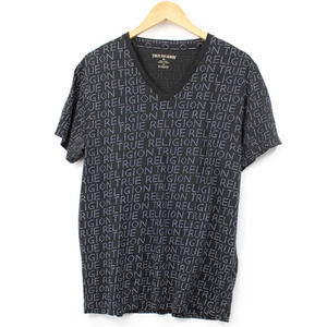 True Religion T-Shirt Large Black Allover‎ Print Pima Cotton Short Sleeve Women
